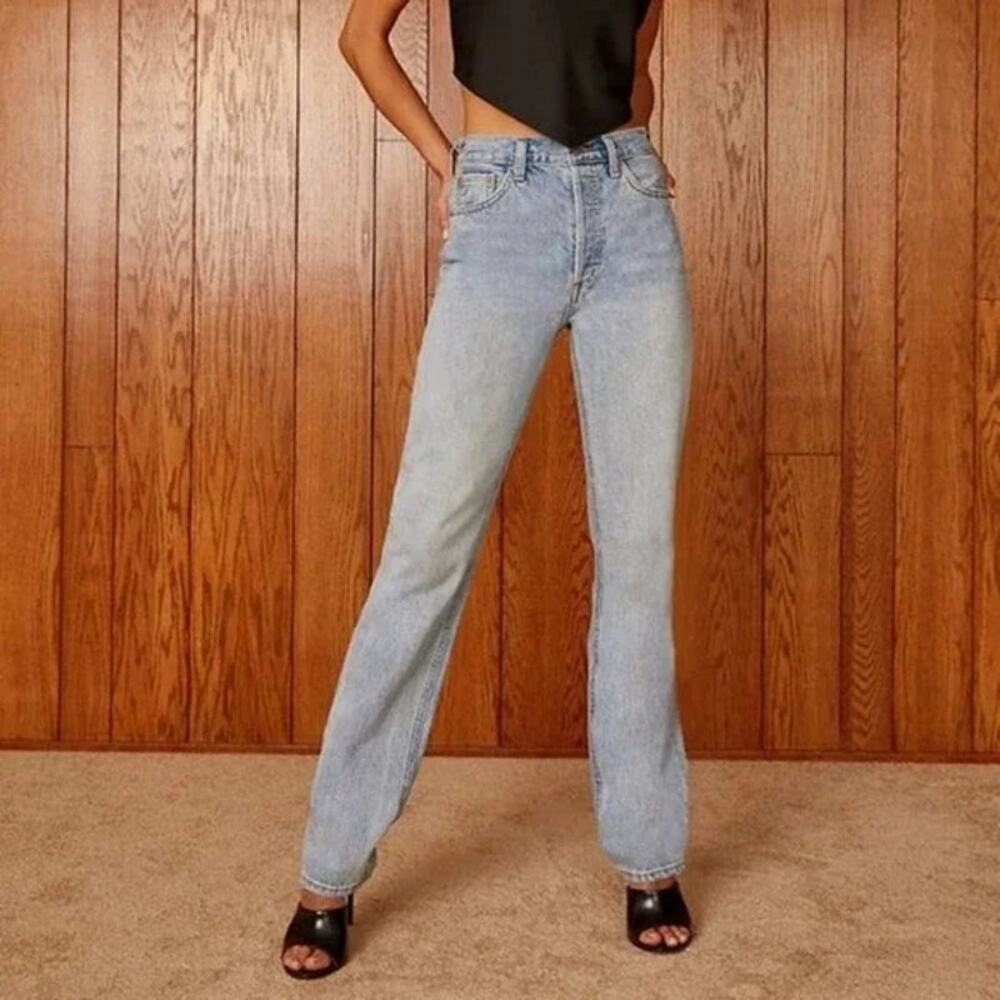 Denim Forum The Nina Stovepipe High Waisted Straight Leg Denim Jeans Size 23